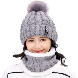 Babs 2 piezas juego de gorro gorro para mujer bufanda de bufanda gruesa de invierno