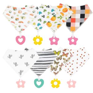 Bavoirs Burp Cloths 2 x Bandana Drool Baby avec dent jouet/ensemble de dent - Super doux absorbant Coton biologique Bavoir neutre G220605