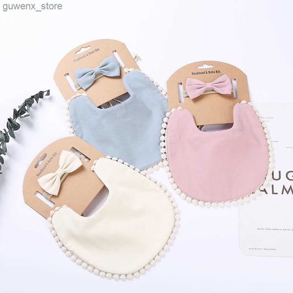 Bibs Burp Tissu 2PCS / Set Musline Coton Baby Boy Girl Bib Bamboo Aliération Alimentation Burp Vêtements Bow Hoies Nylon Bands Salive Salive Scarf Y240415Y24041795ME