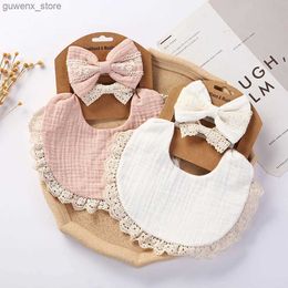 Bibs Burp Tissu 3PCS / Set Solid Musline Coton Bamboo Baby Bib Tassel Lace Boy Girl Feeding Frool Salive Salive Burp Tissu ajusté Scarpe infantile Y240415Y240417I5SP