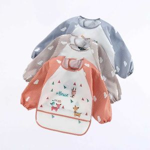 Bavoirs Burp Chiffons Bébé mignon dessin animé coloré bavoir étanche manche extensible poche tablier auto-alimentation bébé 0-3Y G220605