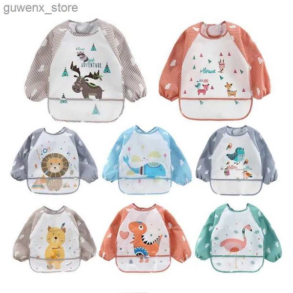 Bibs Burp Tissu de bébé écharpe à manches longues imperméable pour tout-petit art de fumée de fumée de fumée Bib tablier poche bébé garçon fille burp tissu Banana Bib 1-3 ans y240415y240417obs9