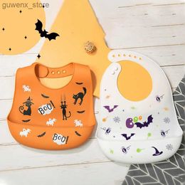 Slabbetjes bobs banen baby waterdicht slabbetjes baby voeding spullen schattige cartoon dinosaurus geprinte kinderen Halloween Bib Girl Boy verstelbare zachte siliconen slabib y240412