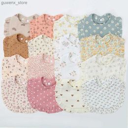 Bibben BURP Doeken Bloemafdruk Baby Bibs Verstelbaar Snap Speeksel Handdoek Rand Muslin katoen Burp Doeken Regenboog A Grade meisjes die sjaalvaart Y240415Y240417SL03 voeden