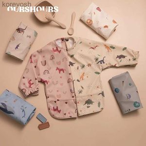 Bavoirs Burp Cloths Petit garçon fille peinture blouse bébé doux imperméable bavoir enfant repas manger tablier avec manches longues enfant réglable alimentation tissuL231125