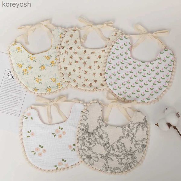 Bavoirs Burp Cloths Mousseline de coton bébé garçons filles bavoirs Double face fleur arc-en-ciel imprimé salive serviette alimentation infantile Burp tissu enfants réglable écharpe L231125