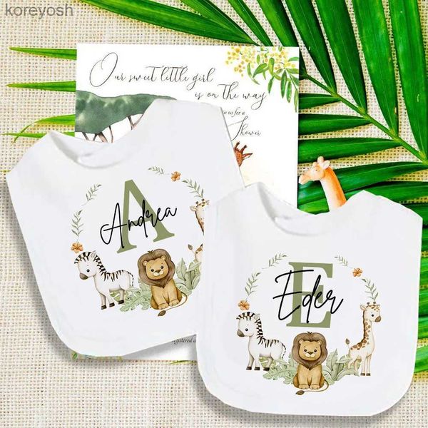 Baberos Paños para eructar Babero personalizado para bebé Baberos con animales de safari Inicial con nombre Recién nacido Salvaje Regalos de cumpleaños Toalla de saliva infantil Regalo para baby shower L231125