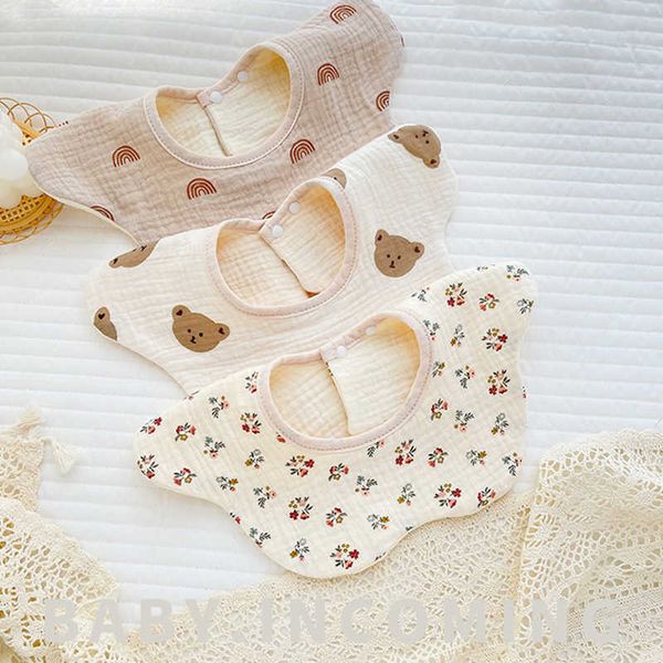 Bibs Cloths Baby Gauze 360 degrés 6 couches Coton Petal Print Saliva serviette nouveau-née fille Soft Burp Tissu Baby Alimentation Bib G220605