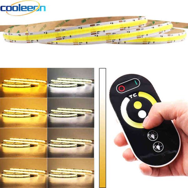 Tira de luces LED Bicolor CCT COB con atenuador 24V 12V FOB cinta COB Flexible suave amarillo blanco frío 2700-6500K regulable W220311