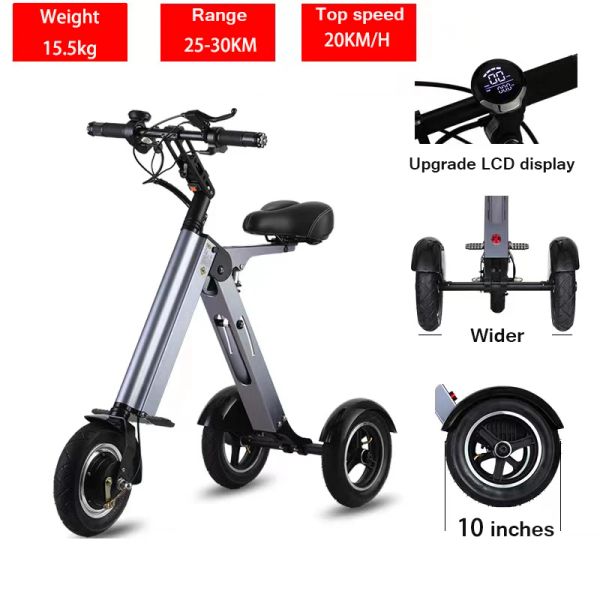 Vélo 10 pouces grandes roues k710 vélo électrique avec cadeau pliant portable, durable, rechargeable, tricycle sûr et stable