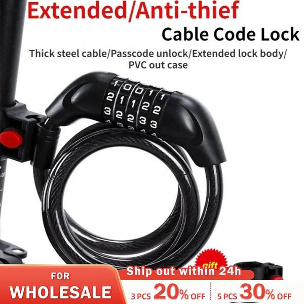 Bicycle à 5 chiffres Code Câble Lock 1200 mm * 12 mm Bike Antift Mot de passe verrouillage de mot de vélo Sécurité en acier Cable Câchée Verrouillage des vélos Pièces de vélo 240418