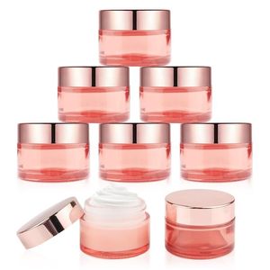 Roze glazen gezichtscrèmepot Pot Lege dikke glazen fles Cosmetische crèmepotcontainer met roségouden deksel en binnenvoeringen 5g 10g 15g 20g 30g 50g 60g 100g
