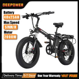 Fiets DEEPOWER 2000 W Volwassenen Elektrische Fiets 1000 W 48 V 12.8AH 20 Inch Offroad Band Opvouwbare Elektrische E Bikes Mountain Ebike