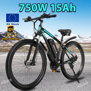 Bicycle Electric Mountain Bike for Adults, Commuter Ebike, MTB, 21 vitesses, 48V, Batterie 15Ah, 750W, 29 pouces, stock de l'UE