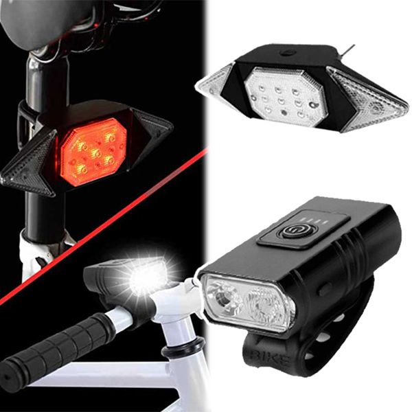 Vélo lampe de poche queue lumière LED ensemble nuit cyclisme avertissement feu arrière lampe frontale phare USB Rechargeable vélo accessoires