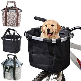 Panier avant de vélo, pochette de transport pour petit chien de compagnie, 2 en 1, Tube de guidon de vélo VTT détachable, sac à bagages pliable suspendu, charge de 5KG 240301