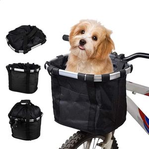 Bicycle Front Basket Bike Small Pet Dog Carry Pouche 2in1 Moideau à vélo MTB détachable Sac à bagages de pliage de pliage 5 kg Load240410