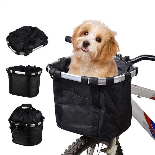 Bicycle Front Basket Bike Small Pet Dog Carry Pouche 2In1 Détachable MTB Cycling Grodbar Tube Pold Baggage Baggage Sac 5 kg Y240329