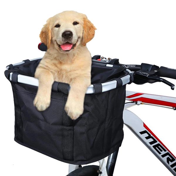 Panier avant de vélo, pochette de transport pour petit chien de compagnie, 2 en 1, Tube de guidon VTT détachable, panier suspendu, sac à bagages pliable, charge de 5KG 240202