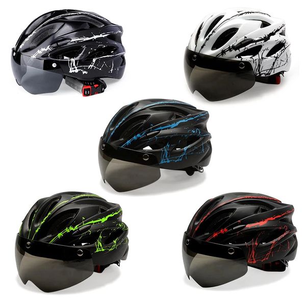 Casco de bicicleta Transpirable Ciclismo Hombres Mujeres Gafas extraíbles Lente MTB Bicicleta de carretera con luz LED 240108