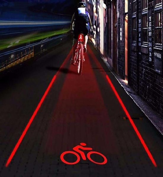 Luz trasera LED para bicicleta Luz de advertencia de seguridad 5 LED2 Lámpara láser Noche Bicicleta de montaña Juego de luces traseras Accesorios para bicicleta T1914110418