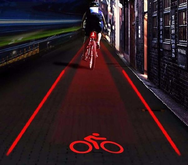 Luz trasera LED para bicicleta Luz de advertencia de seguridad 5 LED2 Lámpara láser Noche Bicicleta de montaña Juego de luces traseras Accesorios para bicicleta T1917201033