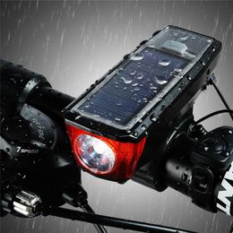 Lumière à vélo avant avant arrière solaire usb rechargeable 2 po en 1 Light de vélo à LED + accessoires de corne de cloche