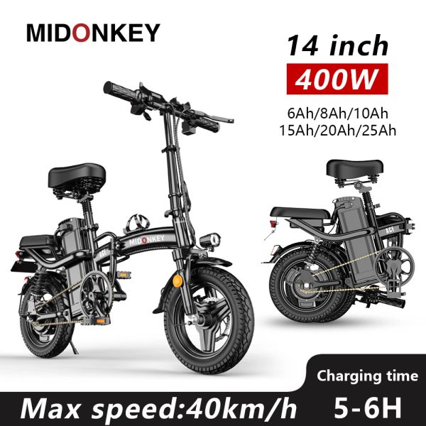 Bicycle Midonkey Facultatif 48 V Batterie au lithium 400W Cadre en acier en carbone Electric Bicycle Rechargeable Pliant Pliage Ville électrique