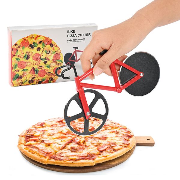 Coupe-pizza pour vélo, couteau à pizza antiadhésif, doubles roues de coupe en acier inoxydable, idéal pour les amateurs de pizza, cadeaux amusants de vacances, gadget de cuisine