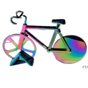 Cortador de pizza de bicicleta Ruedas de corte antiadherentes de plástico de acero inoxidable Soporte de exhibición Regalo para Navidad DWE11880