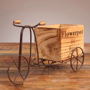 Jardinière de vélo boîte à fleurs en bois support de plante de tricycle pour l'affichage extérieur des plantes fleurs ornement de bureau rustique décor à la maison 240320