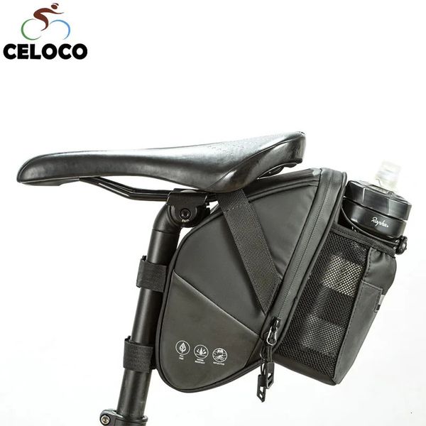 Sac de selle de vélo avec poche pour bouteille d'eau, étanche, sacs arrière de vélo vtt, sac arrière de cyclisme, accessoires de vélo 240116