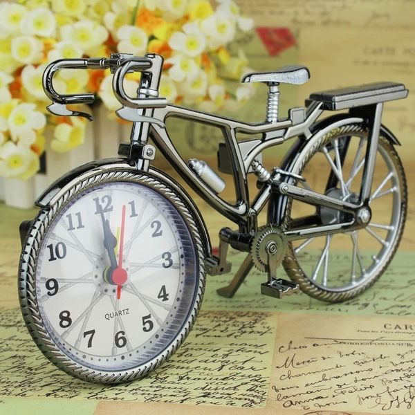 Relojes con forma de bicicleta, reloj despertador de mesa para el hogar, reloj despertador con números arábigos Retro creativo, suministros de decoración para el hogar, regalo