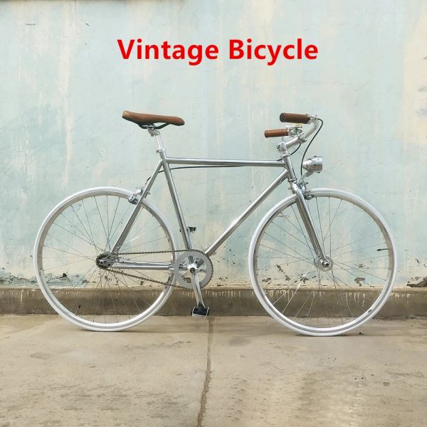 Bicycle Vintage Bicycle Silver Steel Cadre avec une seule vitesse à une seule vitesse vélo de navette