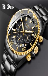 Biden Luxury Mens Watches Sports Chronograph Immasproof Analog 24 heures Date Quartz Watch Men Full Steel Supteaux Horloge T200723508677