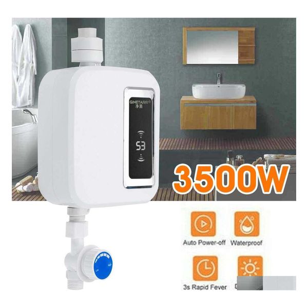 Grifos de bidé 3500W Calentador de agua eléctrico Grifo de cocina sin tanque Grifo Mini Ducha instantánea Calefacción Temperatura constante Pantalla LCD T DHEV7