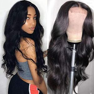 Biena Natural Black T Deel Lace Sluiting Pruiken 150% Dichtheid Body Wave 4x1 Pre -geplukt frontaal mensenhaar voor vrouwen