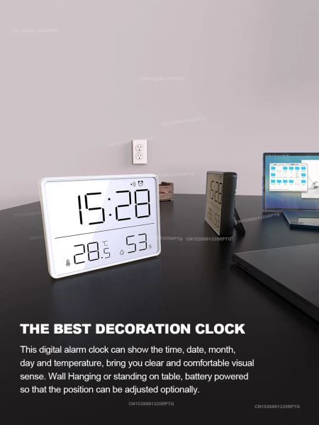 BIENCORE S68 Magnière d'alarme numérique magnétique LCD Grand écran Affiché des horloges de bureau Thermomètre Humidité Humidité Moniteur Mur