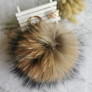 Big 15cm moelleux réel boule de fourrure de renard Pom Poms fourrure naturelle pompon bracelet en cuir porte-clés porte-clés anneau pendentif pour les femmes charme f278 231226