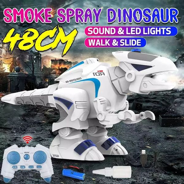 Grande 2,4G RC dinosaurio alta simulación Control remoto Robot Animal RC juguete Spray fuego caminar bailar cantar sonido luz regalo