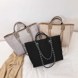 Große 2023 Herbst und Winter Neue Kette frauen Tote Mode Hohe Kapazität Leinwand Tasche modell 8756