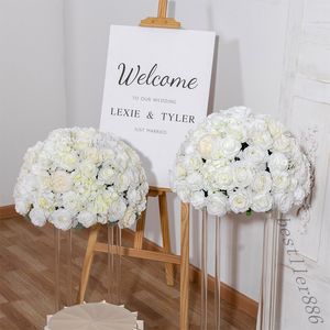 Big 50/40cm Wit Rose Hydrangea Artificial Flower Ball Weddingtafel Bloem Middelpunt Deco Road Lead Floral Party Stage Props