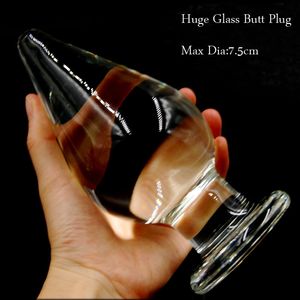 Big Anal Plug Taille 16cm * 7.5cm Super Grand Gode Anal Butt Plug En Verre De Cristal Transparent, Énormes Jouets Sexuels Anaux Pour Femme Hommes. Y1892803