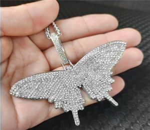 Big Animal Pendent Chains Hiphop Iced Out Out Rainestone Butterfly Pendant Neckalce for Women Mens Gold Choker Fashion Jewelry6300279