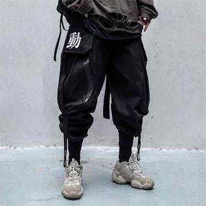 gros sac salopette ruban mâle fonction outillage femmes / vêtements pour hommes Harajuku Hiphop Cargo Pants Jogger Leggings surdimensionné amant 210715