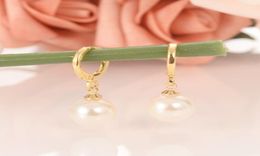 Big Bead Ball Pendant 18 K Gold GF Drop Dange oorbellen voor vrouwen gesimuleerde Pearl1907343