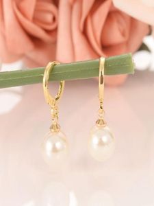 Boucles d'oreilles pendantes en or 18 carats avec pendentif boule de grosses perles GF pour femmes, simulation de perle 2549282