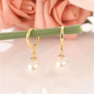 Grote kraal bal hanger 18 K goud GF drop Dangle Oorbellen voor vrouwen gesimuleerde Pearl274C