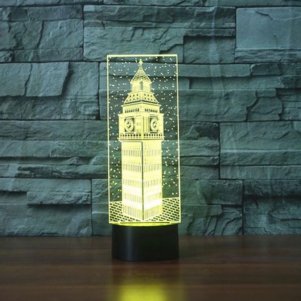 Big Ben 3d Desk Lampe Cadeau acrylique Light Light Light Meubles décoratifs colorés 7 Couleurs Changement Accessoires de maison ménage305i