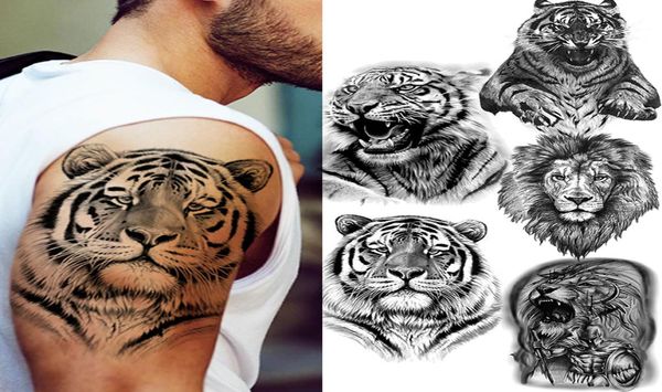 Grand tigre noir tatouages faux hommes loup léopard tatouages imperméable grande bête monstre corps bras jambes tatouages temporaire papier couverture 4676064